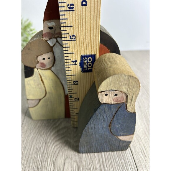 Vintage Handcrafted Wood Santa Claus & Child Figurine Folk Art Primitive 2 Pc - Picture 9 of 9